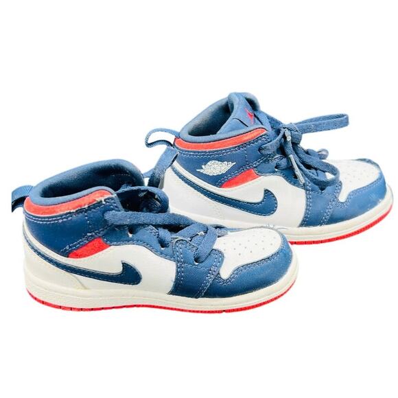 👟 Nike Air Jordan 1 Mid USA Toddler 8C Red White Blue Sneakers BQ6933 - Picture 1 of 6